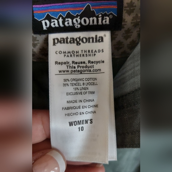 Olive Green Collar Button Chesser Island Patagonia Linen Dress Size 10 Gorpcore - Picture 5 of 6